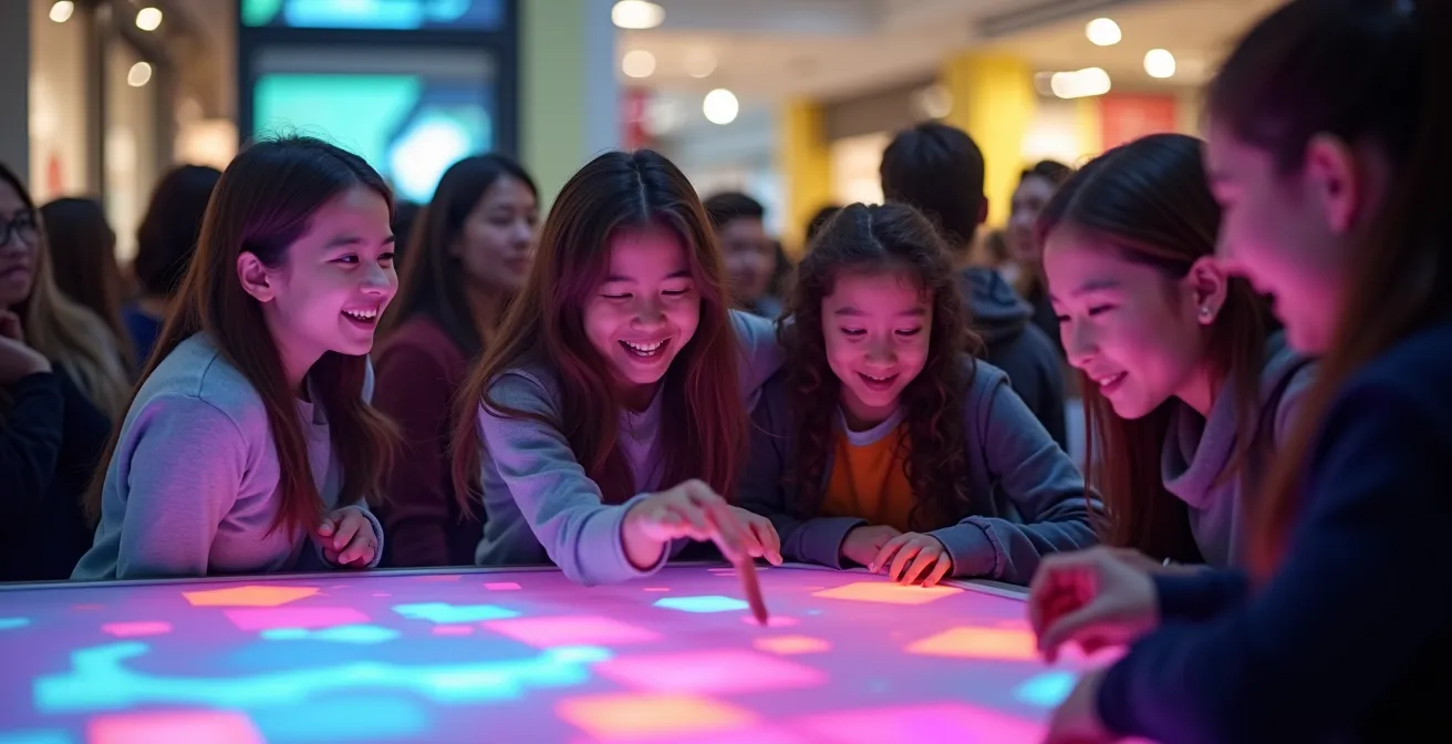 Animation interactive en centre commercial avec participants engagés