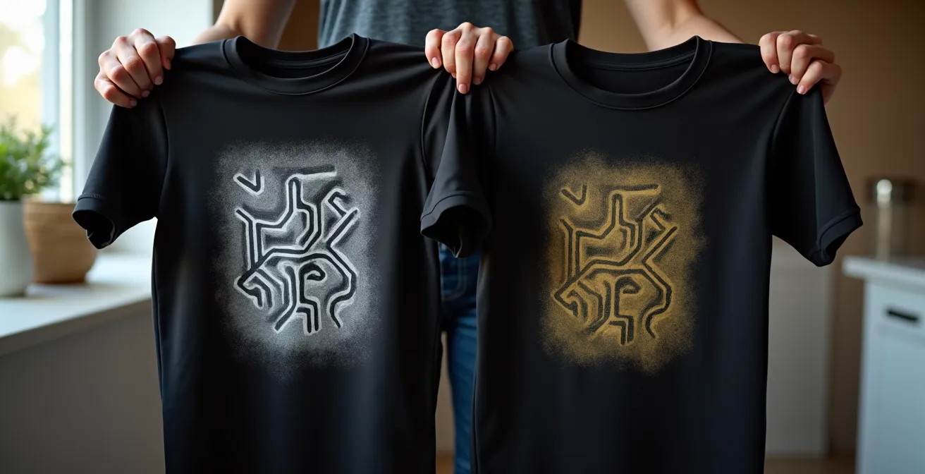 Comparaison visuelle de l'impression sur textile foncé avec et sans sous-couche après lavages