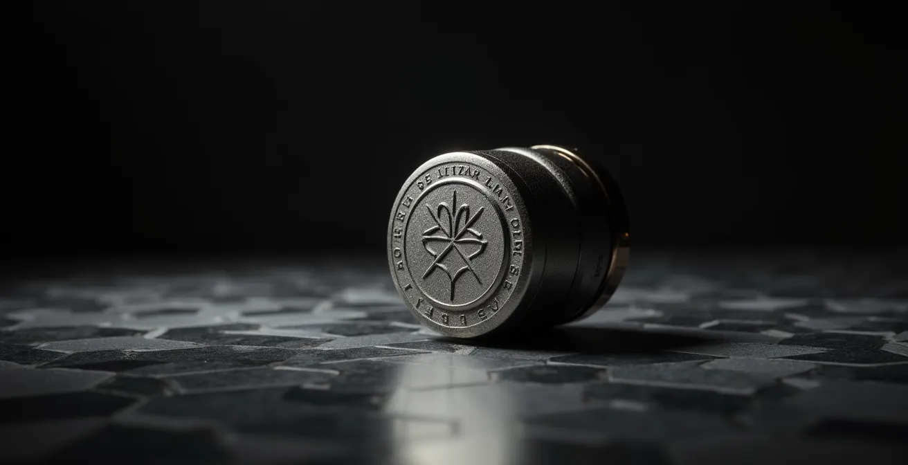 Objet de luxe avec logo subtil gravé sur surface métallique brossée