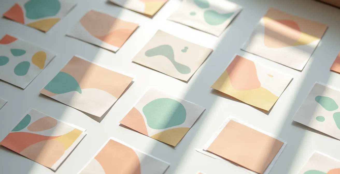 Série d'étiquettes de produits avec variations subtiles de design montrant la personnalisation numérique