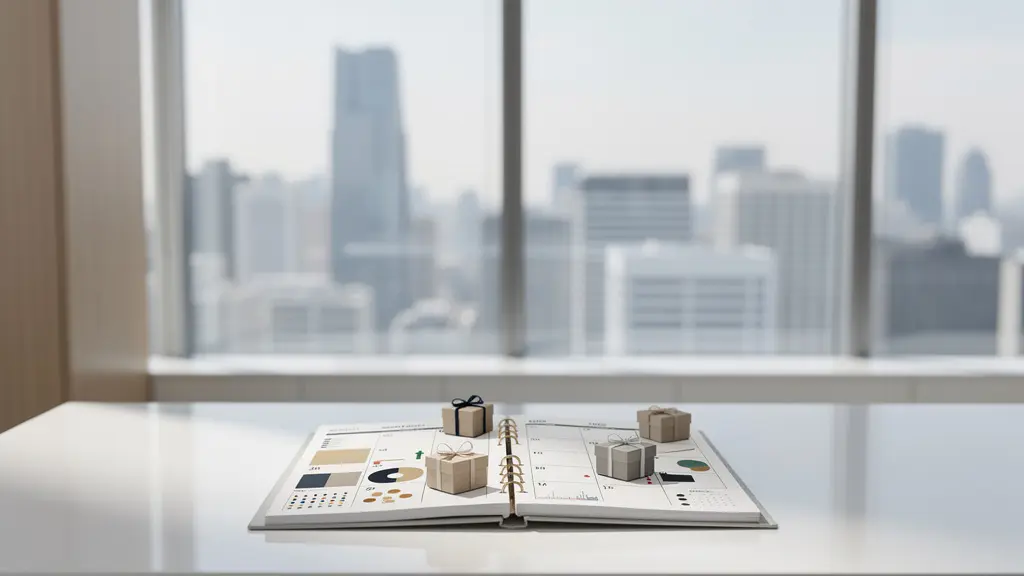 Calendrier professionnel avec moments clés marqués pour la remise de cadeaux d'entreprise