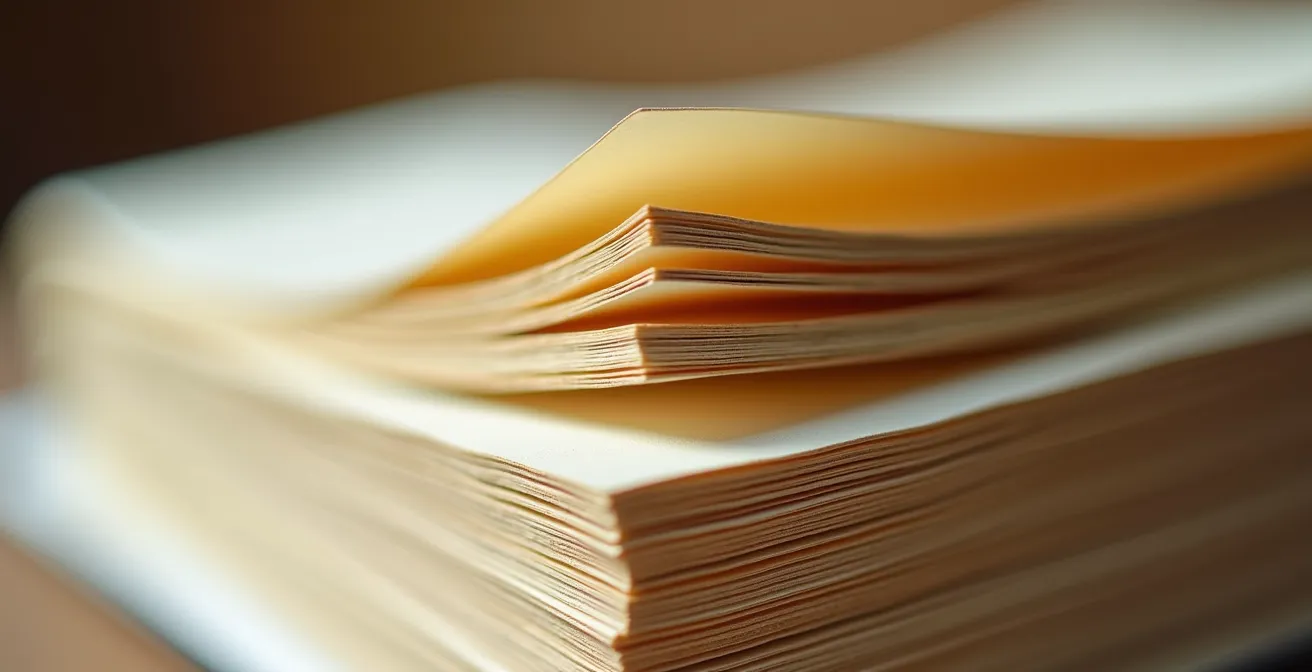 Gros plan macro sur différentes épaisseurs de papier de carnets d'entreprise