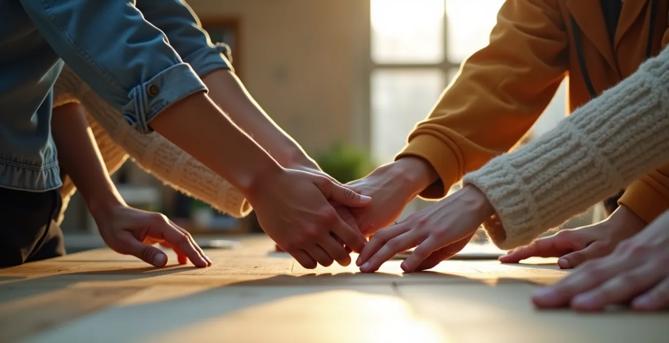 Portrait humain montrant la collaboration entre travailleurs dans un atelier inclusif français
