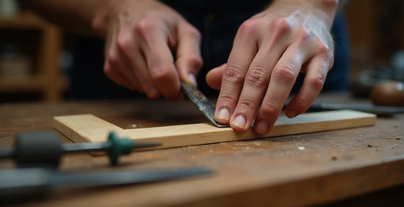 Gros plan sur un processus de personnalisation d'objets dans un atelier français avec profondeur de champ